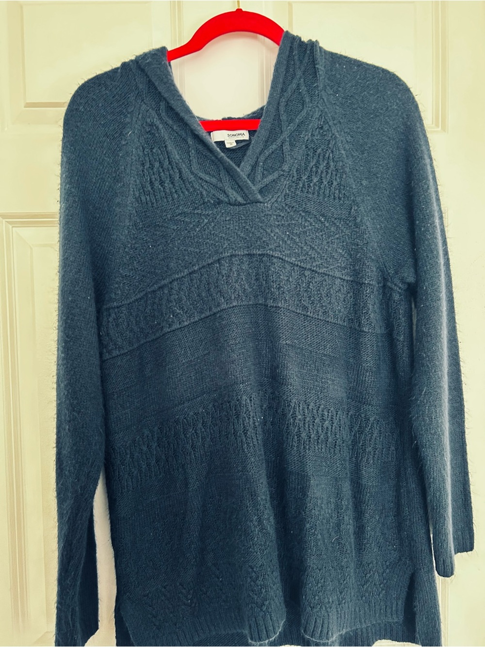 Sonoma Cable-Knit Hooded Sweater - Navy Blue